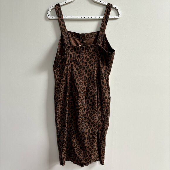 Evereve Level 99 Linen Dress Women's L Brown Cheetah Print Button Front Stretch - Picture 9 of 12